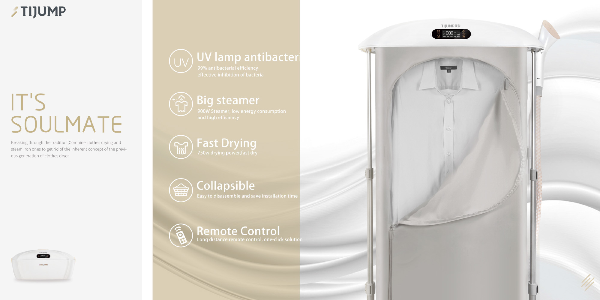 Portable Remote Control Clothes Garments Steam Ironing Compact Dryer