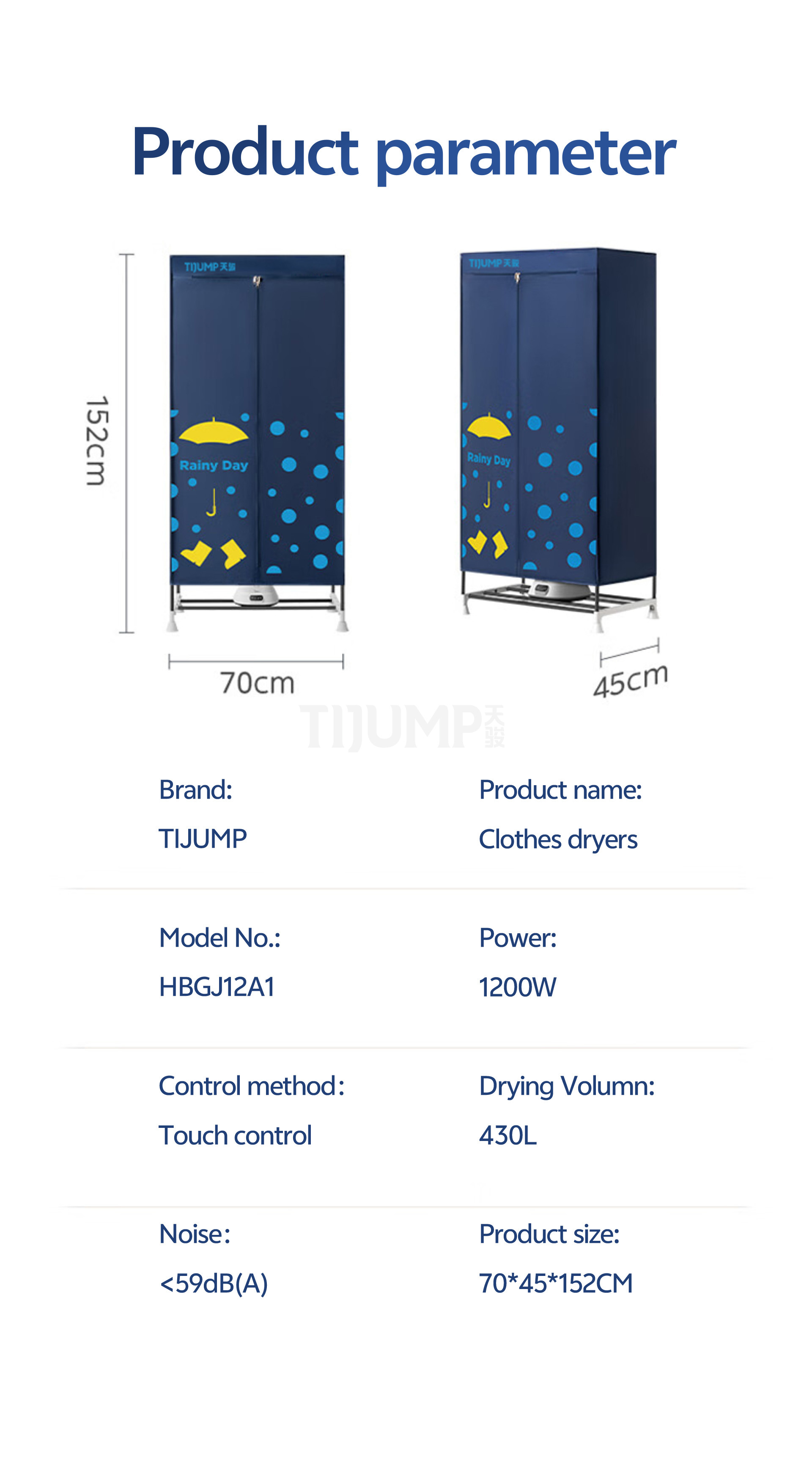OEM 1200W 15kg Custom Fast Hot Air Drying Clothes Dryer