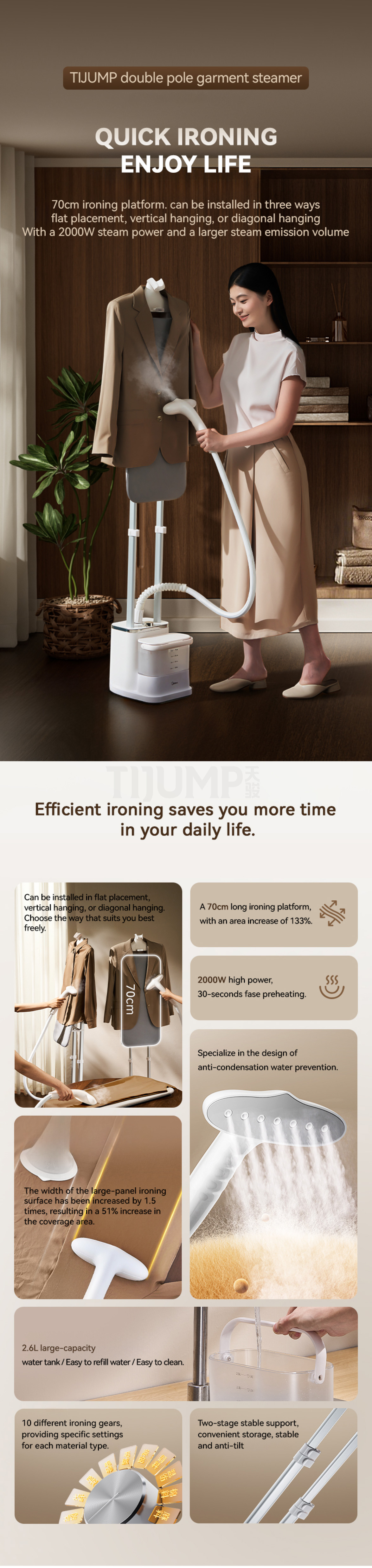 Effortless Fabric Steaming Powerful 2000W Standing Garment Steamer