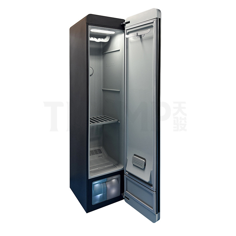 Internal view of a clothing care machine demonstrating steam and UV cycle coordination